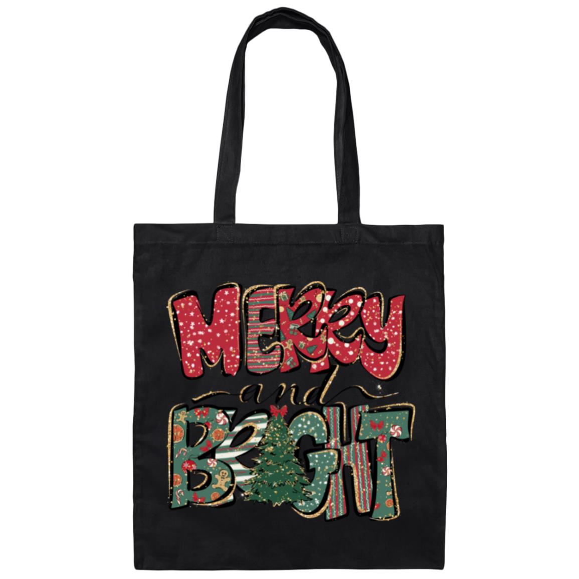 MERRY & BRIGHT RED & GREEN PRINT CHRISTMAS TOTE