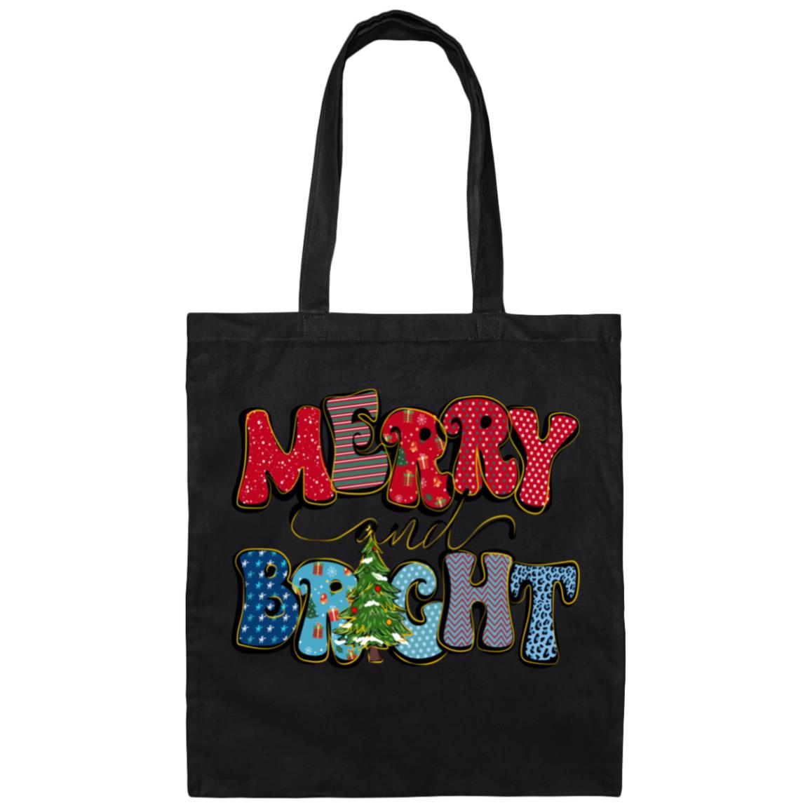 MERRY & BRIGHT RED & BLUE CHRISTMAS TOTE
