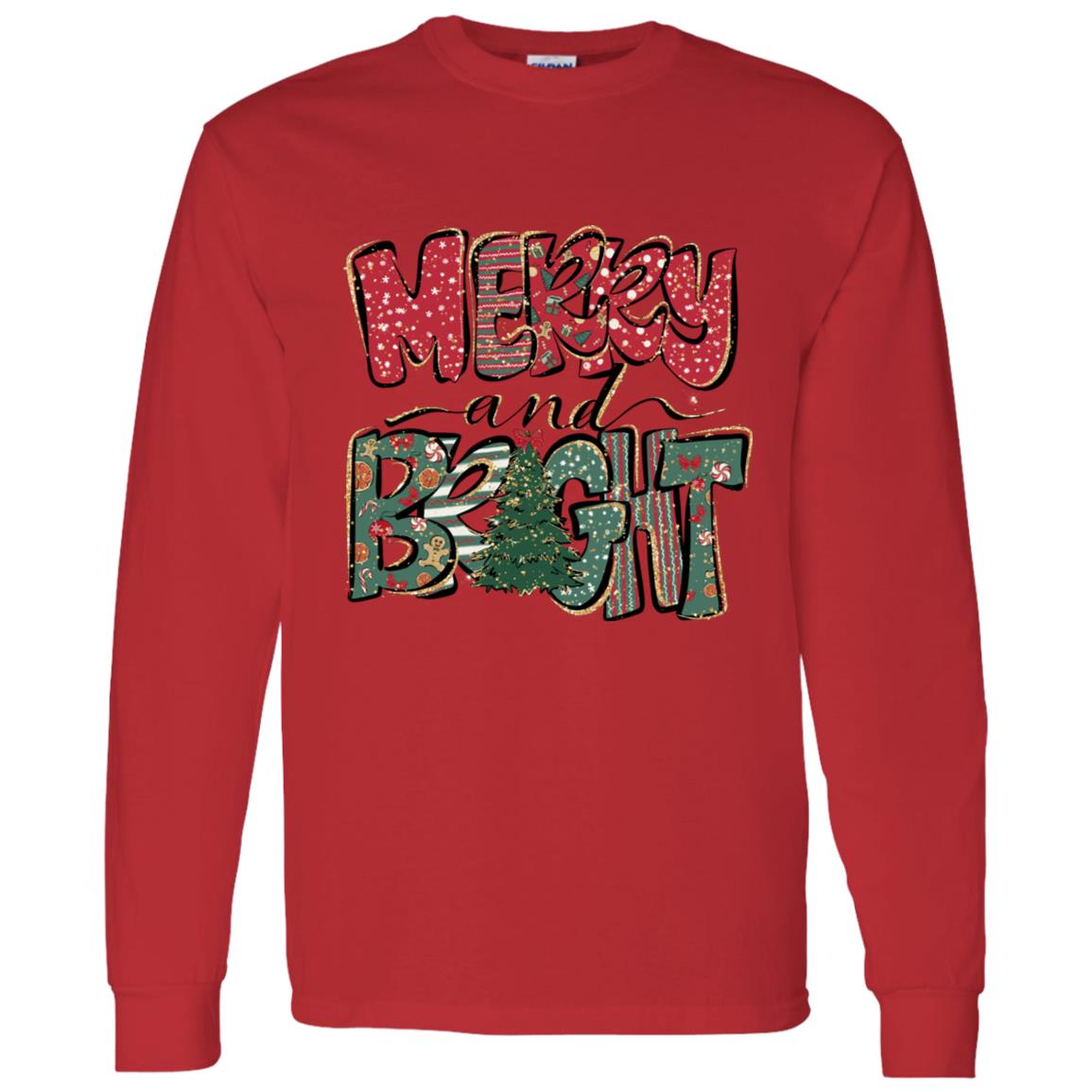 MERRY AND BRIGHT RED & GREEN L/S TEE