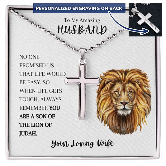 To My Amazing Husband Personalized Cross Necklace
